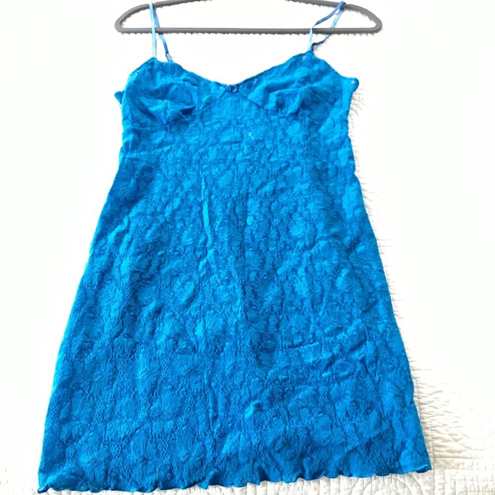 August Moon Intimates Lace Slip Dress Babydoll blue Size M Y2K fairy - Picture 12 of 15